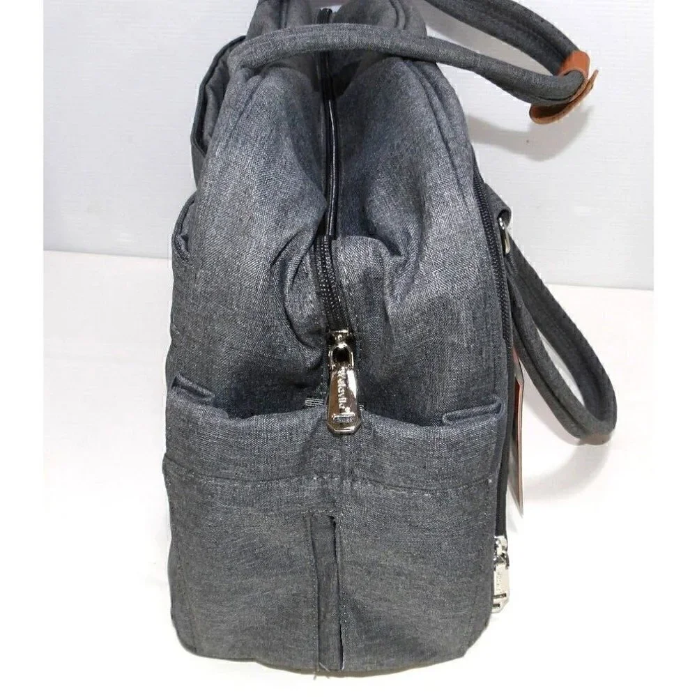 WELAVILA gray fabric diaper bag tote with shoulder strap and changing pad NEW!
